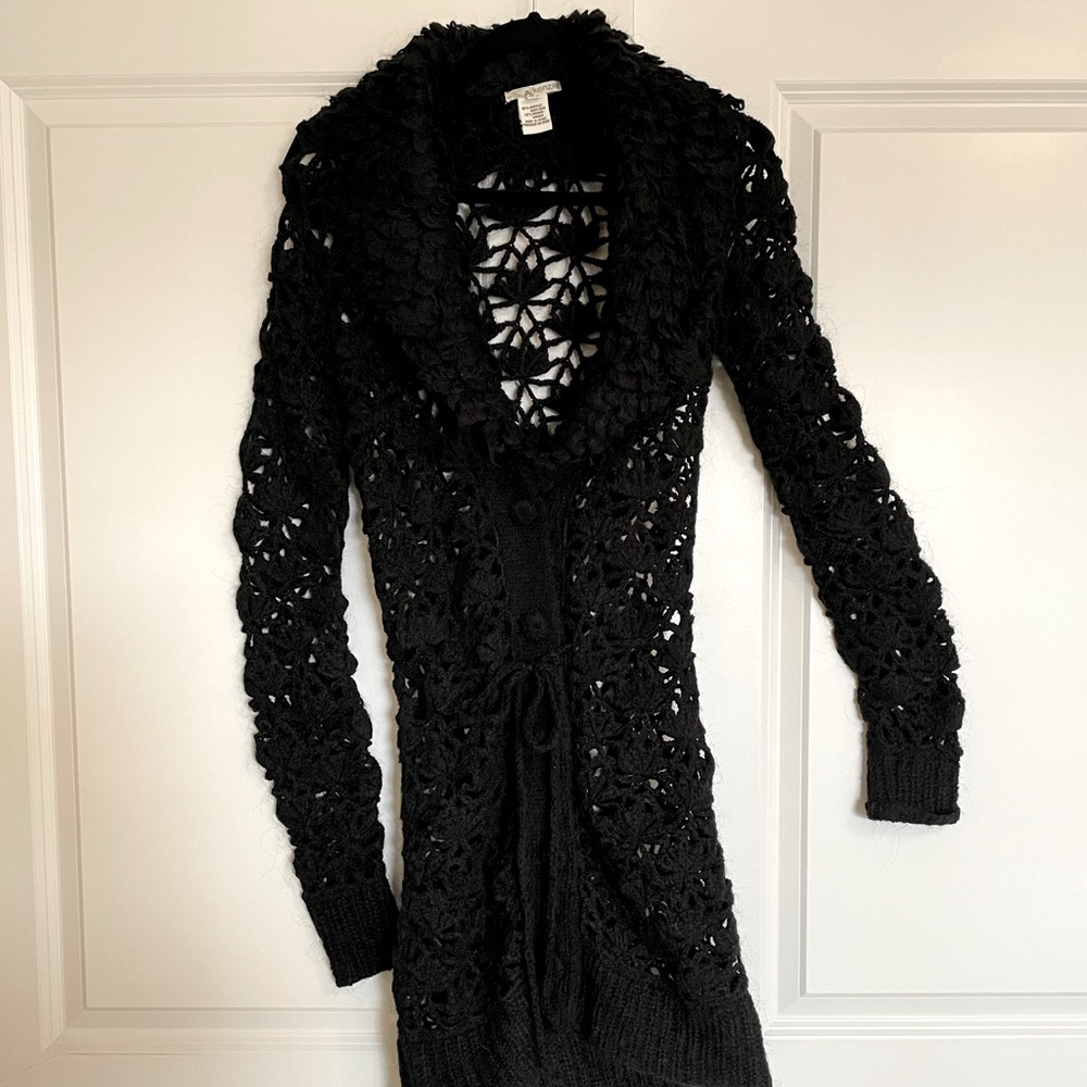 KENZIE open knit long black cardigan